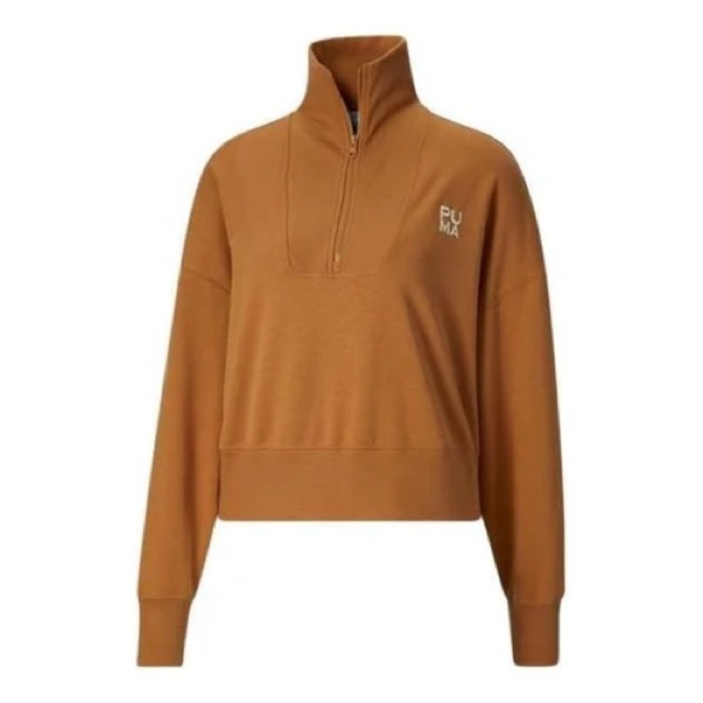 PUMA Women's Brown Half-Zip crop-ish Sweatshirt